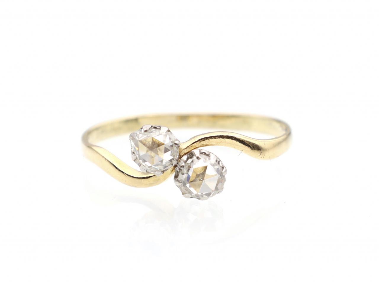 Antique Toi Et Moi Rose Cut Diamond Ring In 14kt Yellow Gold