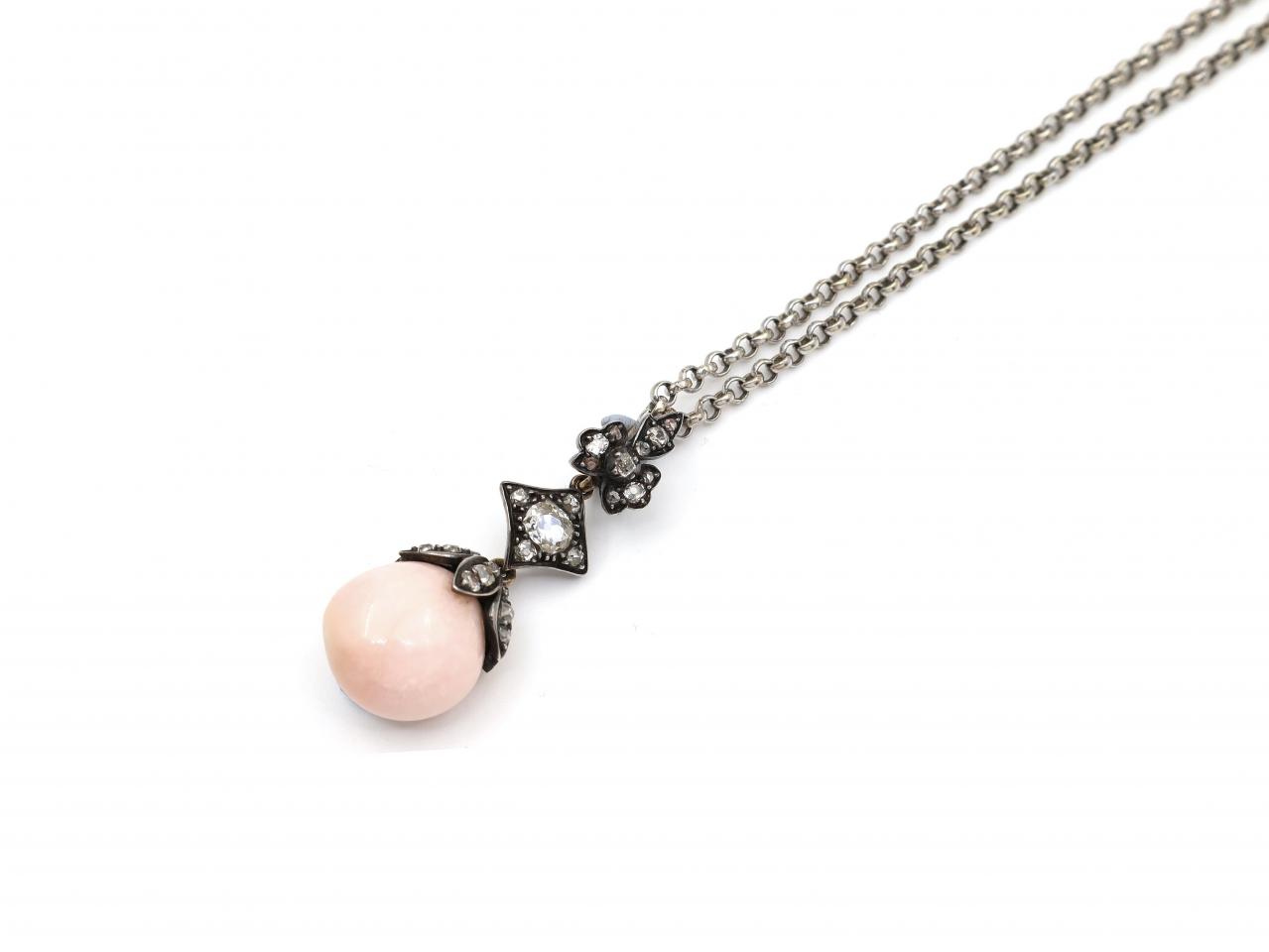 Antique conch pearl and diamond pendant 