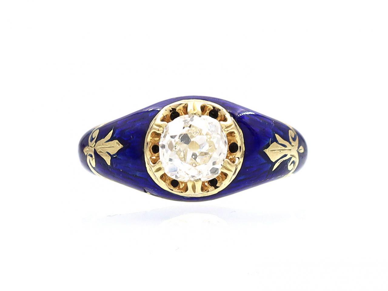 Antique Belle Epoque French Diamond and Blue Enamel Ring Gold and Platinum  Firmament and Enfantement Small - Etsy