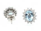 Vintage oval aquamarine and diamond coronet cluster earrings
