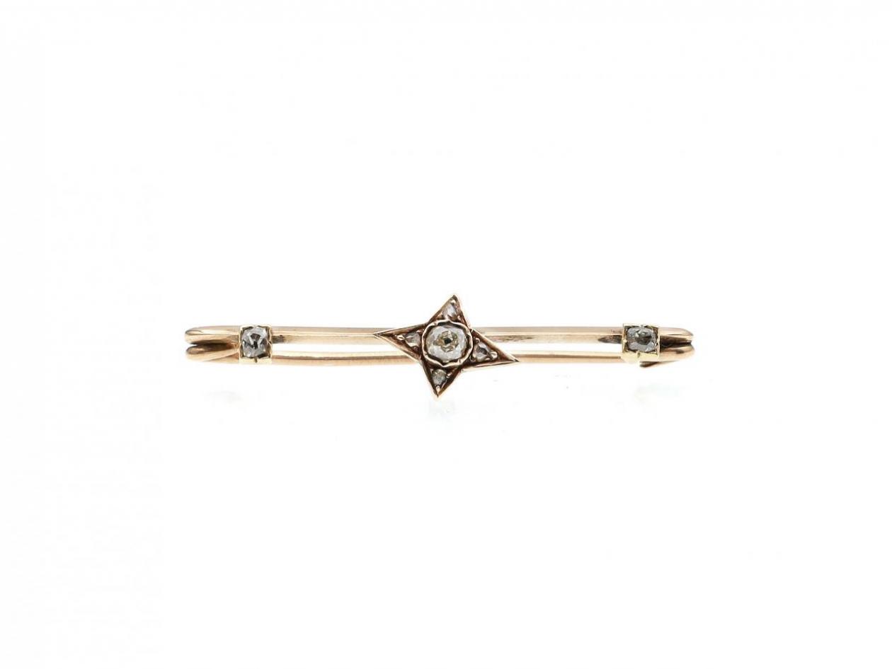Antique diamond set star bar brooch in rose gold