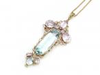 Arts and Crafts aquamarine and pink topaz pendant in yellow gold