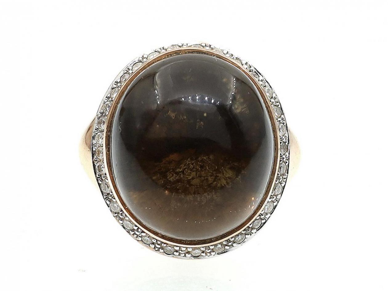 Vintage oval cabochon quartz and diamond dress ring in rose gold