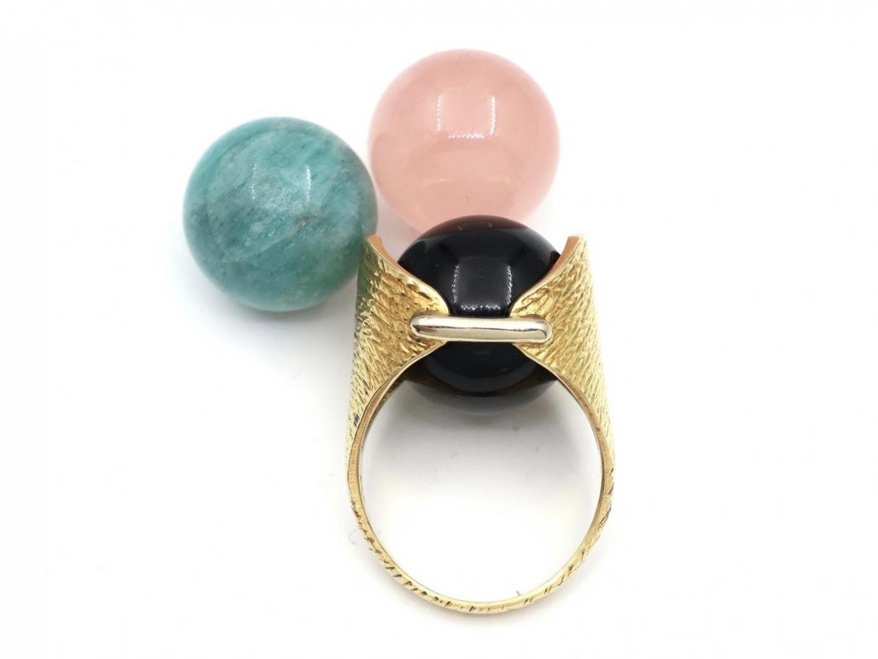 1970s Convertible three sphere ring in 18kt yellow gold