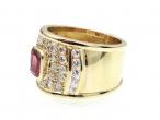 1980s ruby and diamond broad cocktail ring in 18kt yellow gold