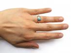 Antique turquoise and diamond three stone ring in yellow gold