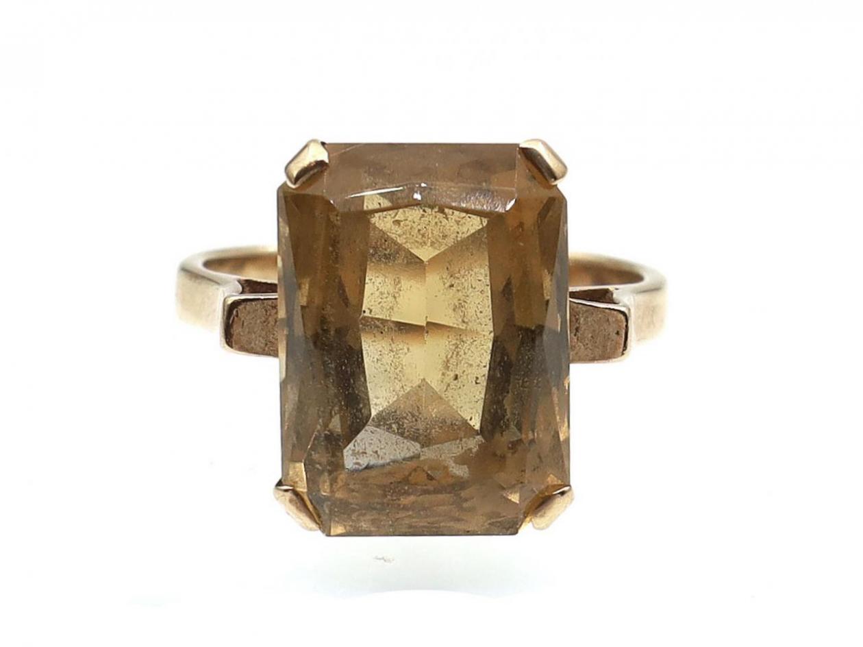 Vintage rectangular mixed cut citrine dress ring in yellow gold