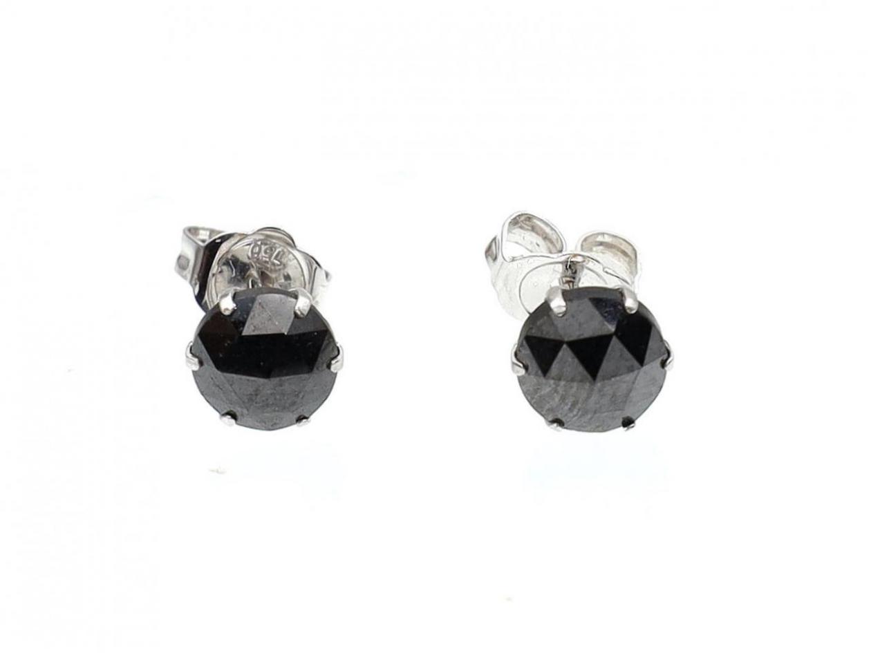 Vintage rose cut black diamond stud earrings in white gold