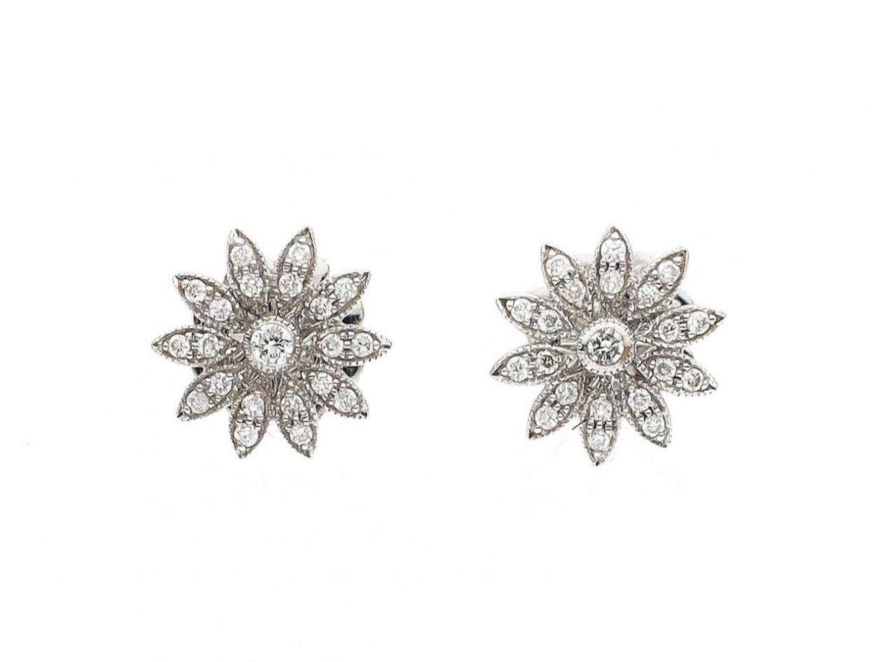 Edwardian style diamond flower earrings in 18kt white gold
