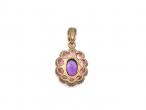 Amethyst and pink tourmaline floral cluster pendant in gold