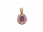 Amethyst and pink tourmaline floral cluster pendant in gold