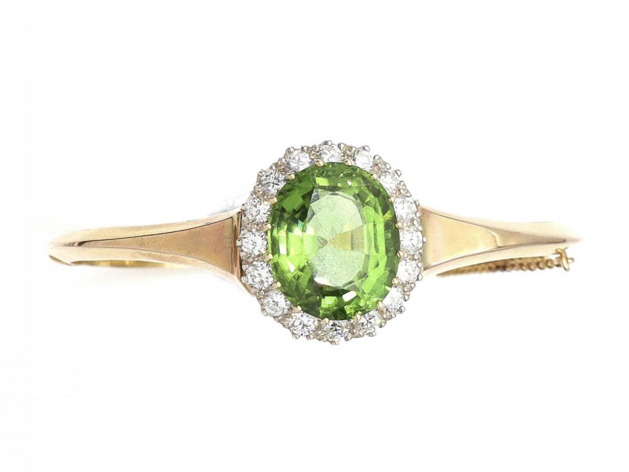 Victorian peridot and diamond cluster bangle in 18kt yellow gold