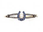 Victorian pearl, sapphire and diamond horseshoe hinged bangle