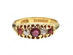 Antique five stone ruby and diamond ring in 18kt yellow gold