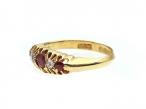 Antique five stone ruby and diamond ring in 18kt yellow gold
