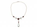 Arts and Crafts Aquamarine & Almandine Garnet Drop Necklace in Gold