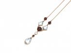 Arts and Crafts Aquamarine & Almandine Garnet Drop Necklace in Gold