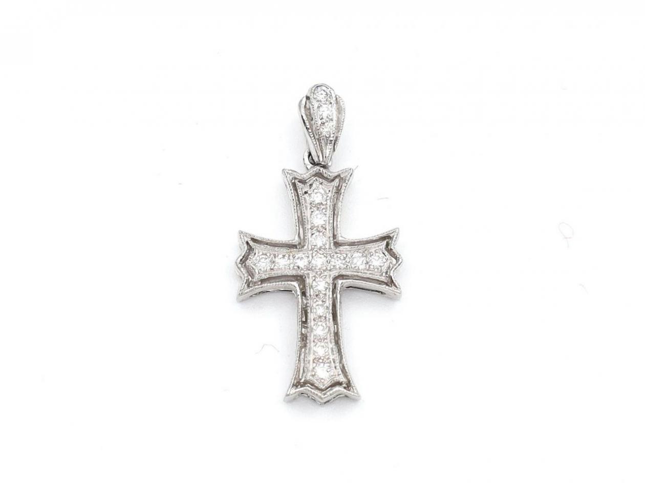 Midi size diamond set gothic cross in 18kt white gold
