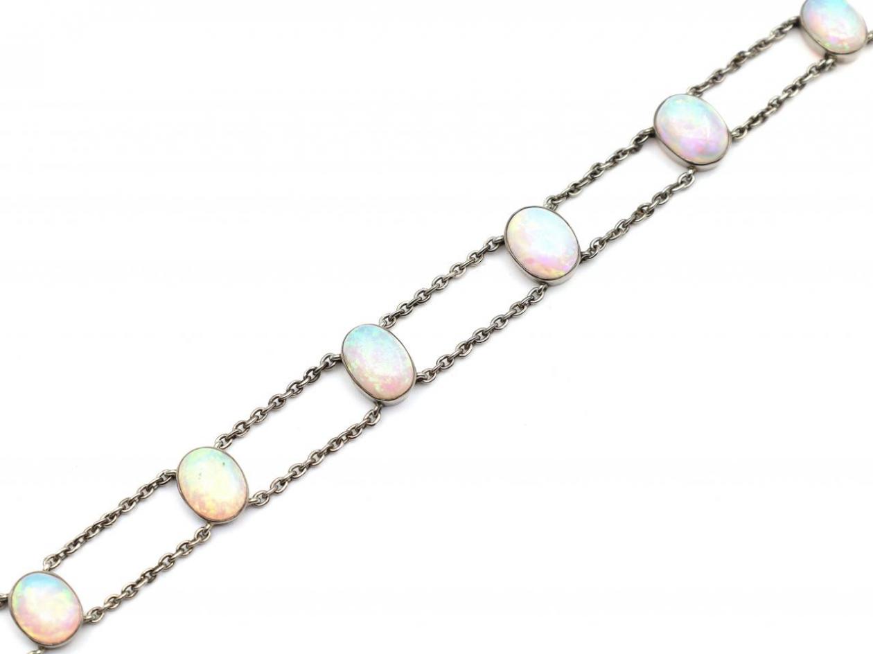 Antique Platinum & Water Opal Double Chain Bracelet