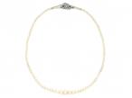 Art Deco natural pearl graduating necklace with diamond and sapphire clasp