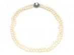 Vintage double strand cultured pearl necklace with 14kt white gold clasp