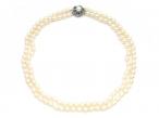 Vintage double strand cultured pearl necklace with 14kt white gold clasp