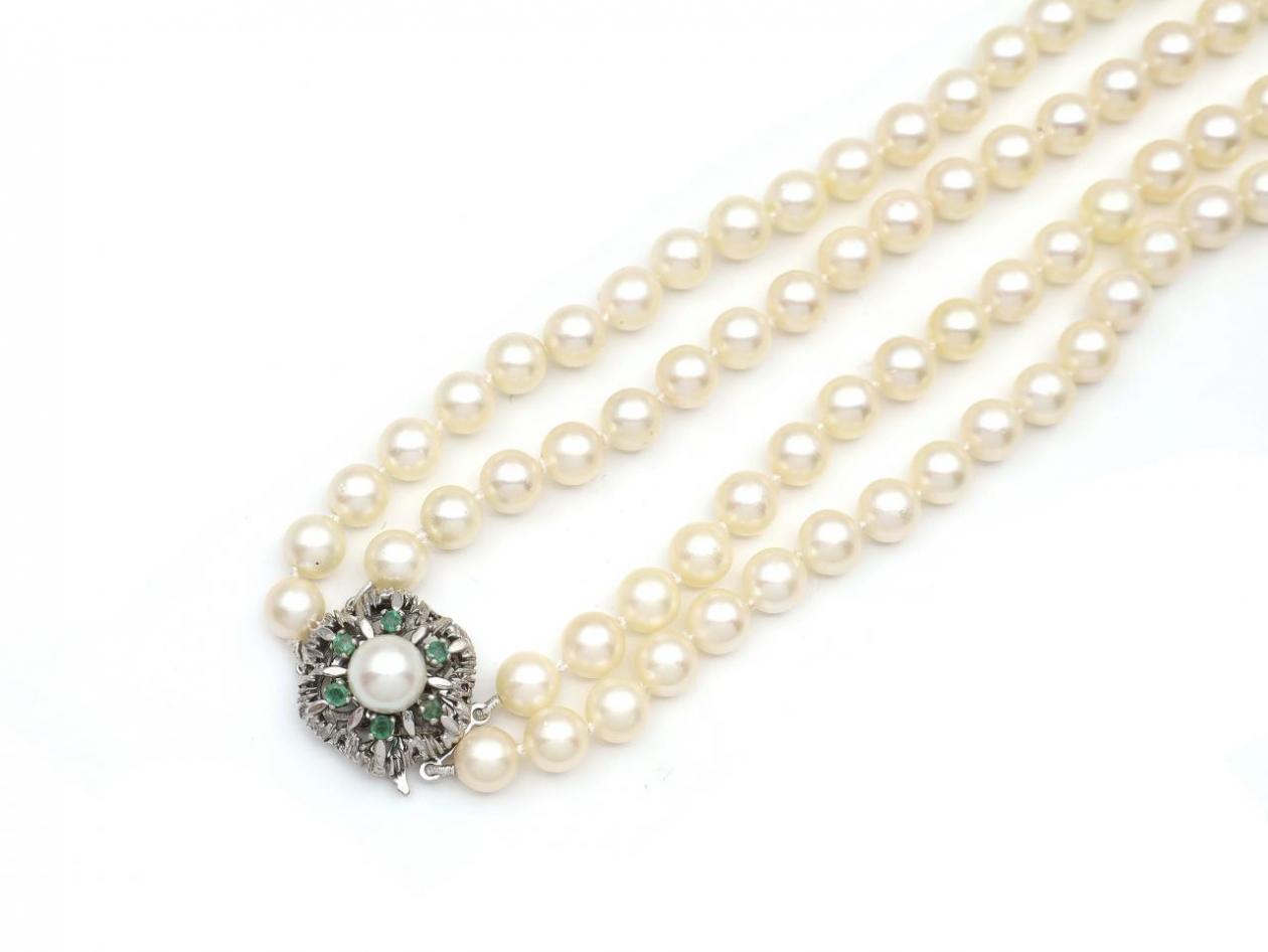Vintage double strand cultured pearl necklace with 14kt white gold clasp