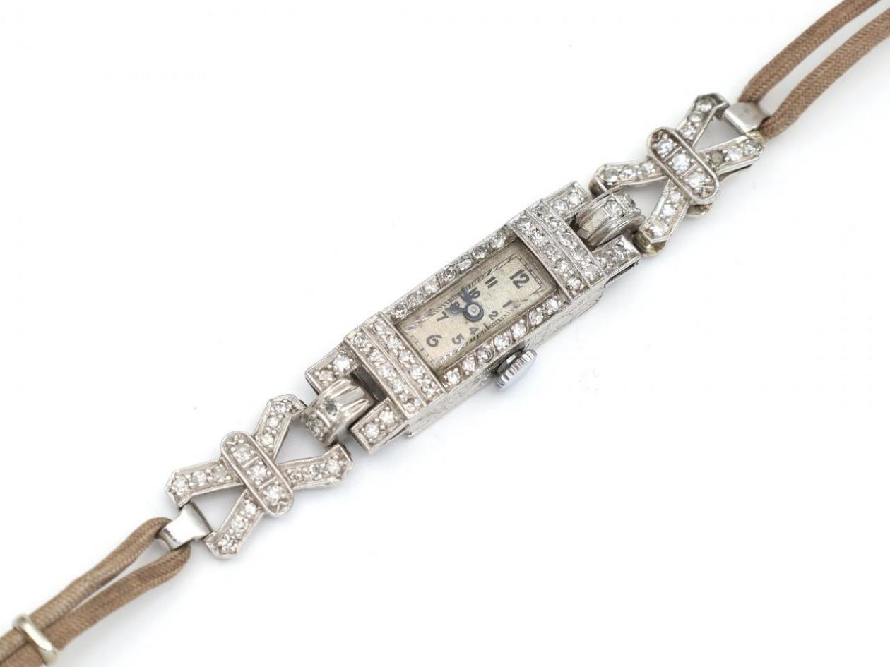 Art Deco platinum cocktail watch set with diamonds