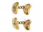 Victorian pearl and turquoise bean cufflinks in 15kt gold