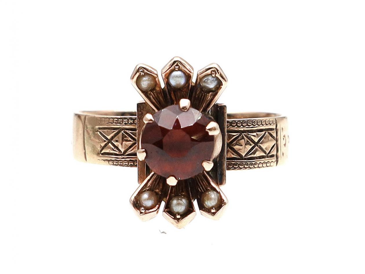 Antique garnet and seed pearl cluster ring in rose gold