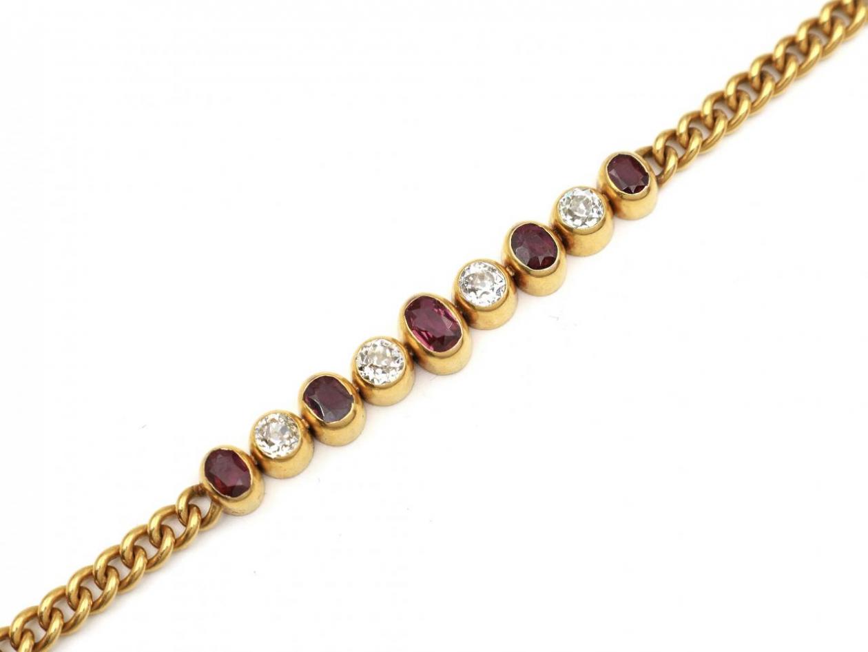 Victorian ruby and diamond curb link bracelet in 18kt yellow gold