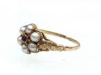 Antique garnet and natural pearl flower cluster ring in gold