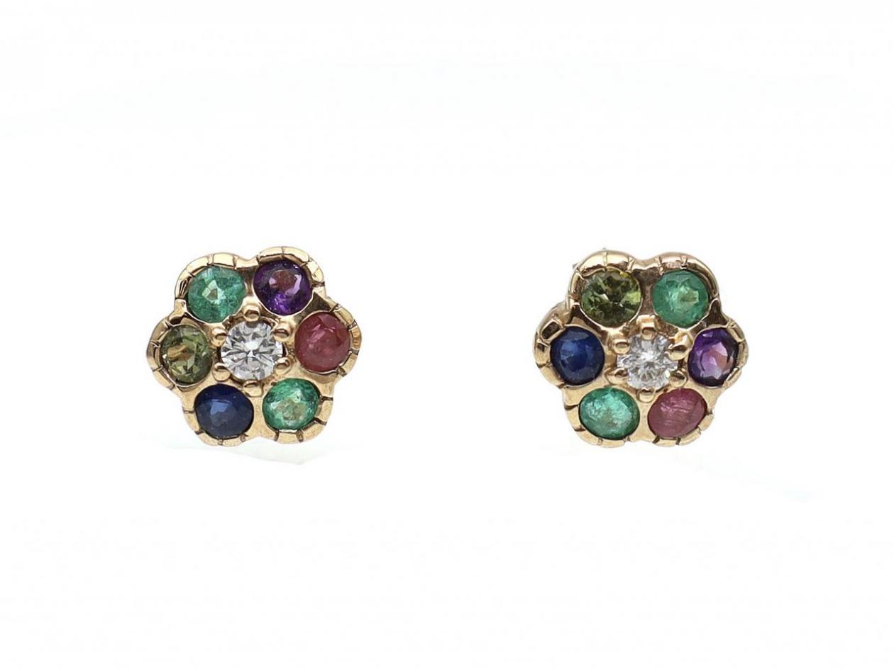 Vintage 'DEAREST' Floral Stud Earrings in 9kt Yellow Gold
