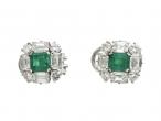 Colombian emerald and diamond square cluster earrings