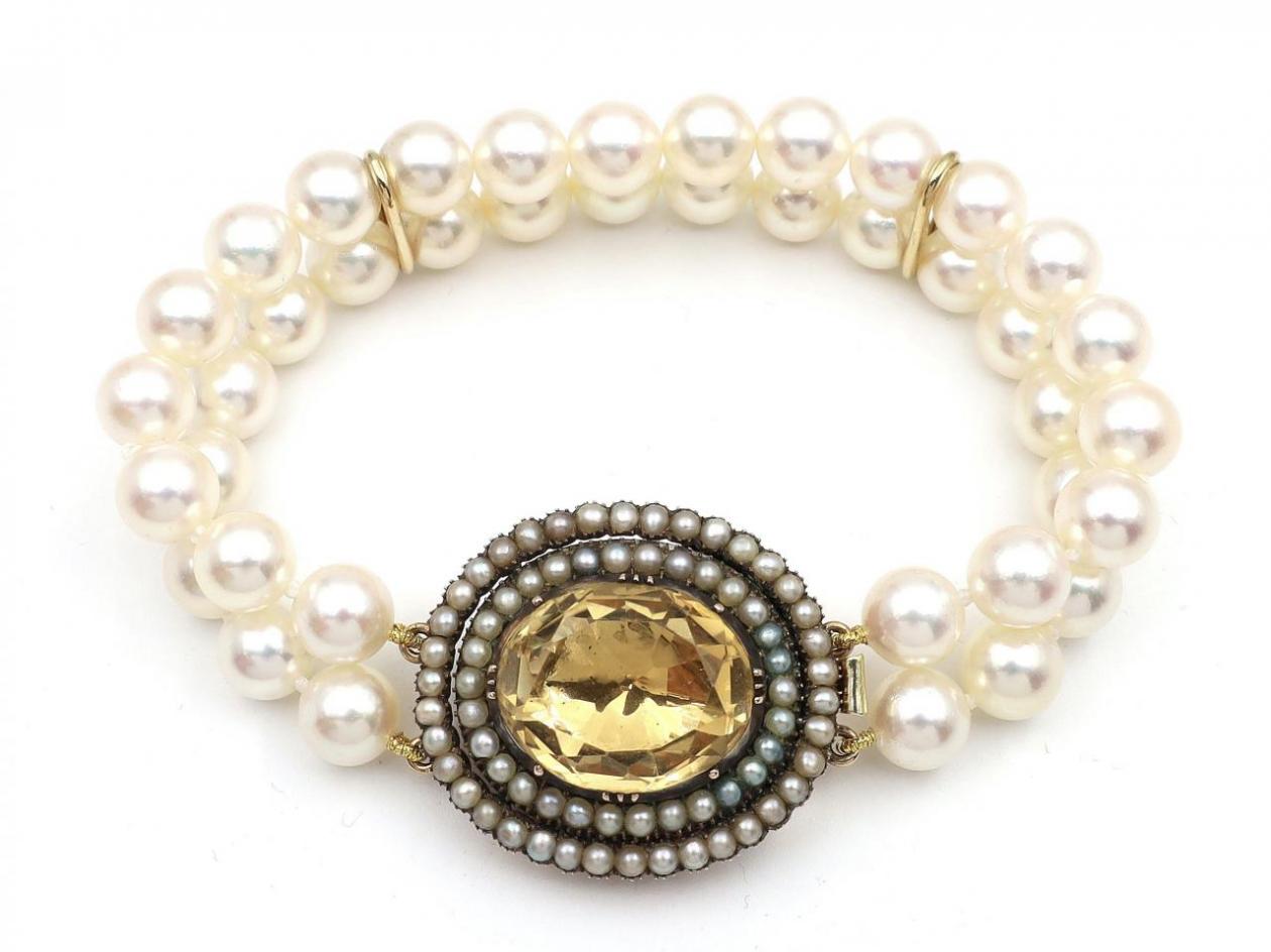 Two strand cultured pearl bracelet with Georgian clasp