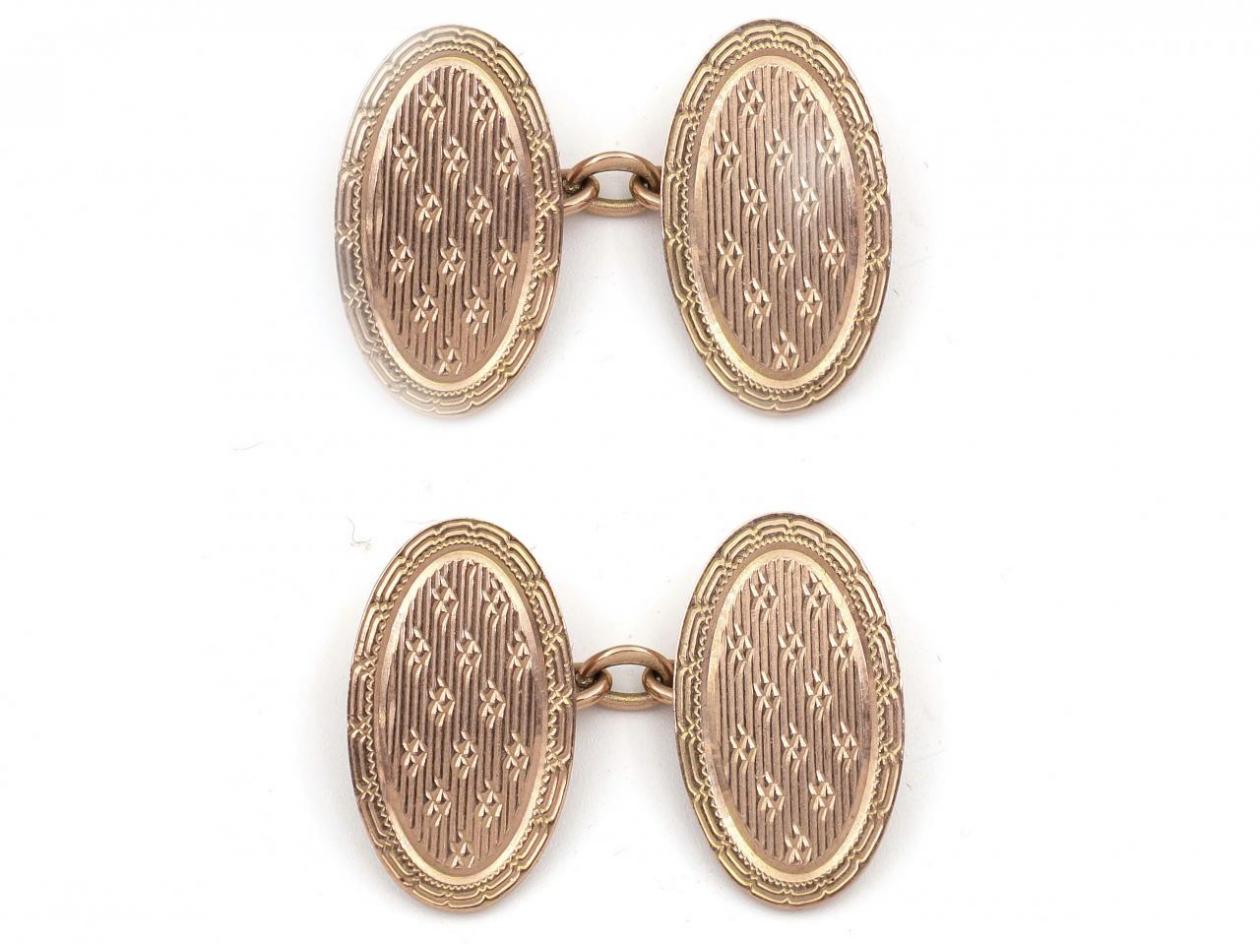 1924 oval engine turned cufflinks in 9kt rose gold