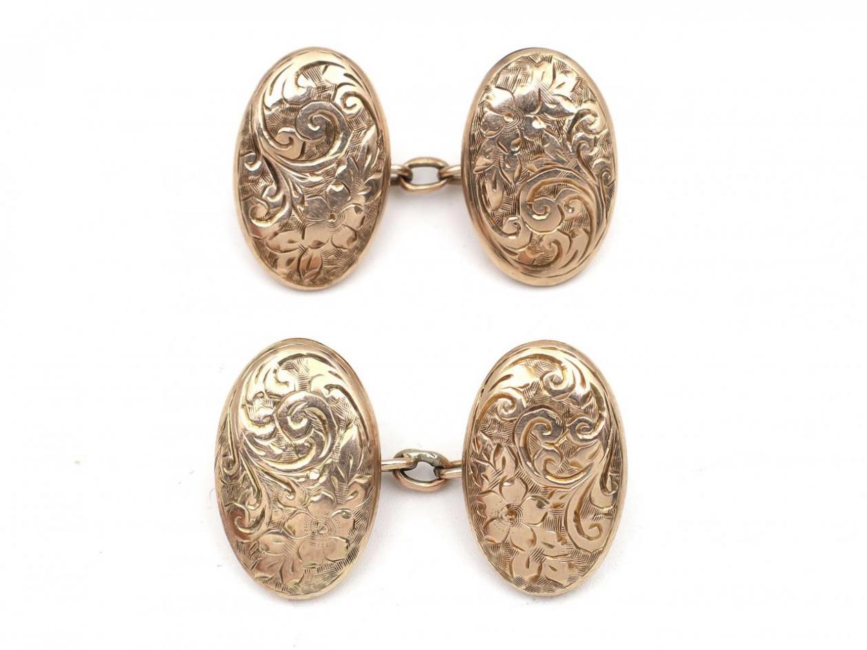 Antique hollow 9kt rose gold double oval cufflinks