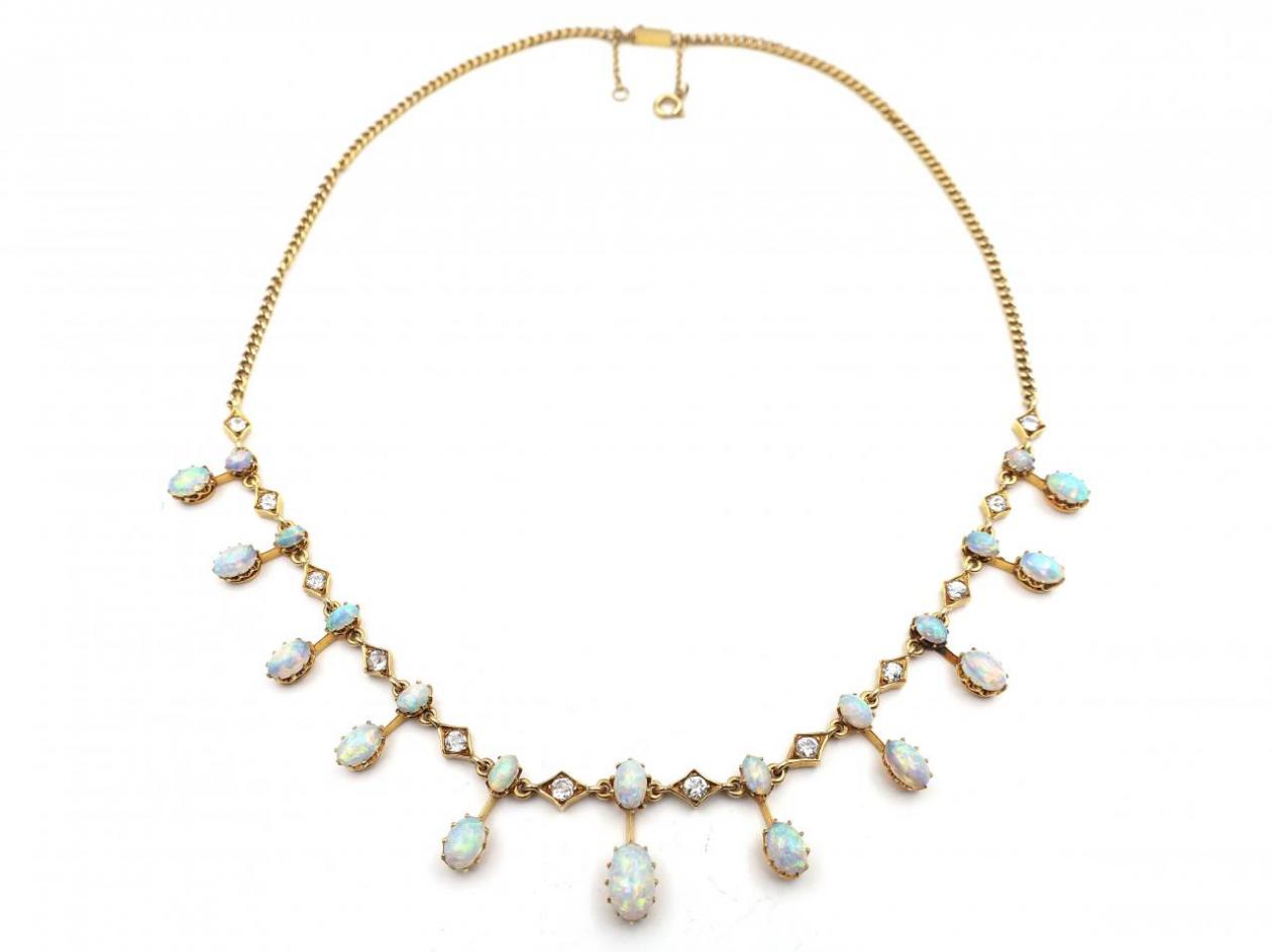 Victorian Precious Opal & Diamond Spray Necklace
