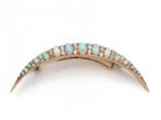 Victorian Opal & Diamond Crescent Moon Brooch