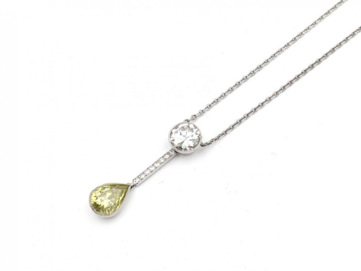Modern treated green diamond necklace in platinum