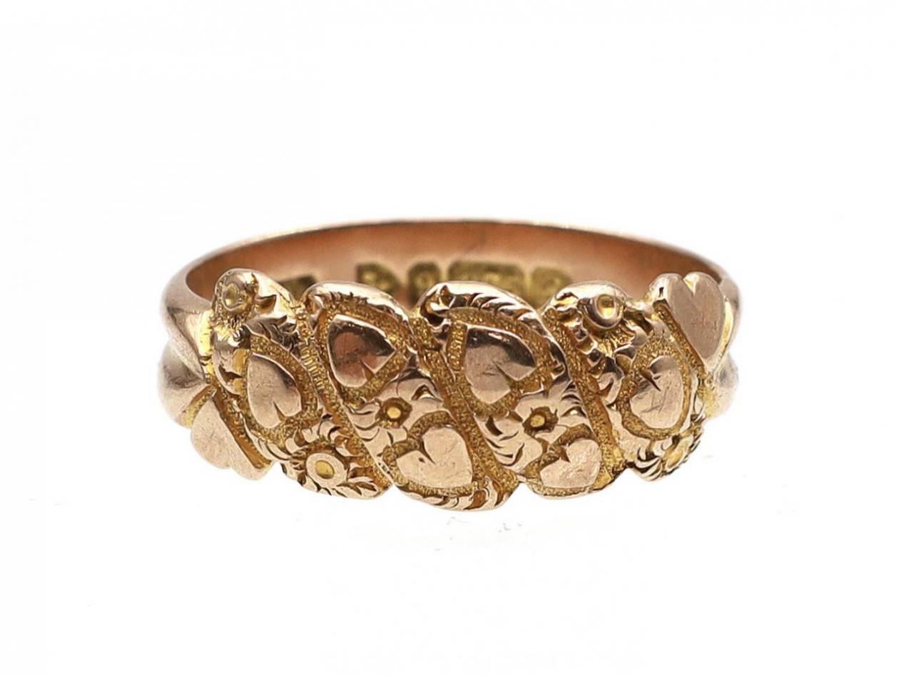 Antique 9kt rose gold heart and flower ring