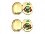 Enamel jockey cap and shirt double oval cufflinks