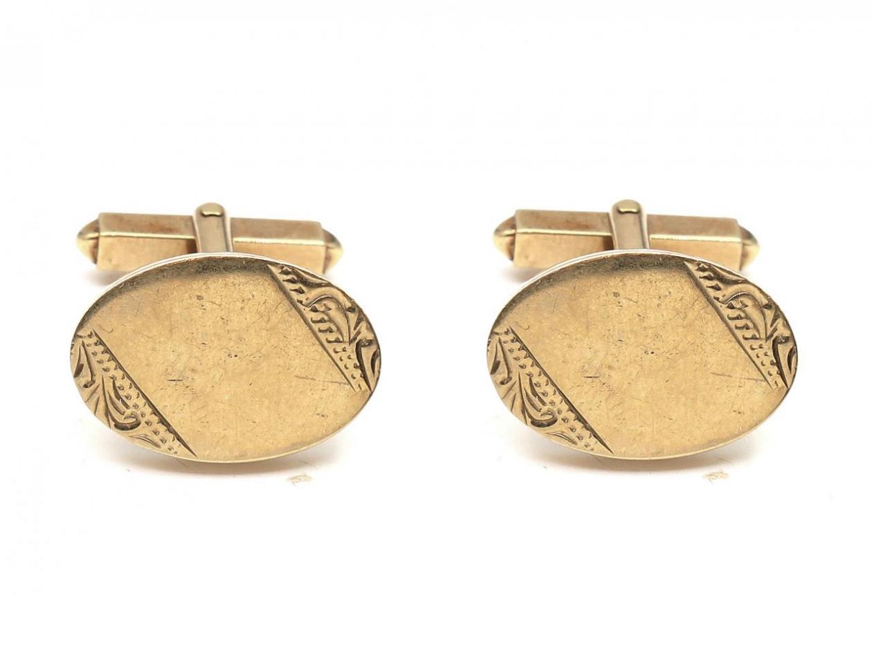 Solid 9kt gold oval and T-bar cufflinks