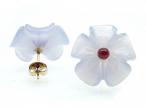 Retro carved chalcedony and ruby flower earrings