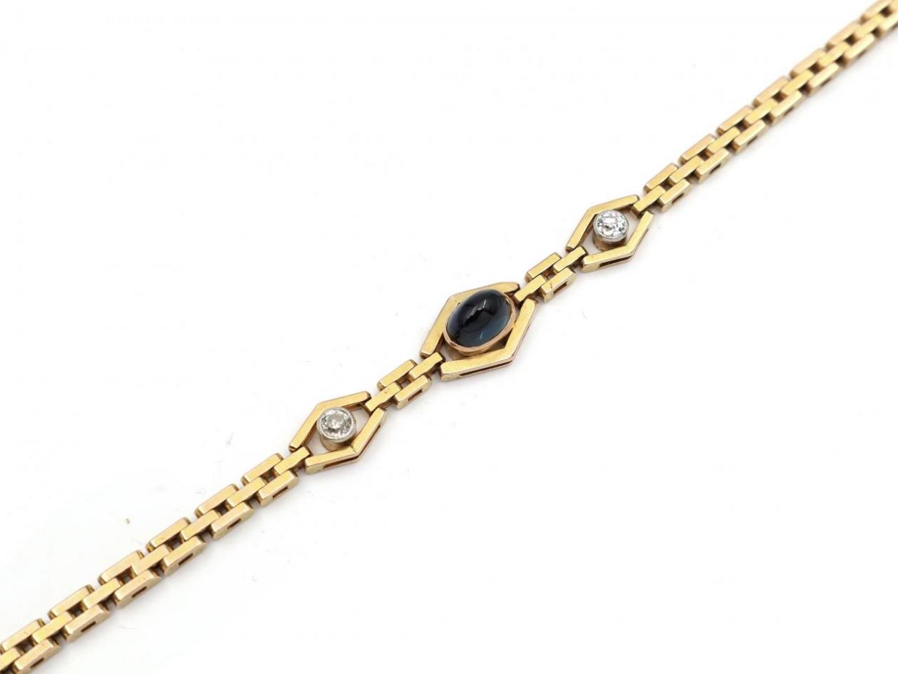 Antique 15kt yellow gold cabochon sapphire and diamond bracelet