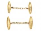 Retro double ribbed torpedo cufflinks in 18kt gold