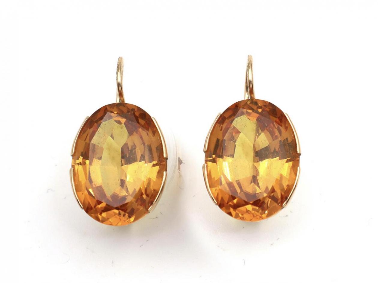Vintage oval synthetic orange sapphire drop earrings