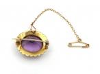 Antique Amethyst & Seed Pearl Oval Brooch in Yellow Gold