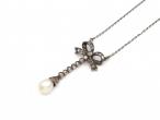 Edwardian rose cut diamond and pearl bow necklace