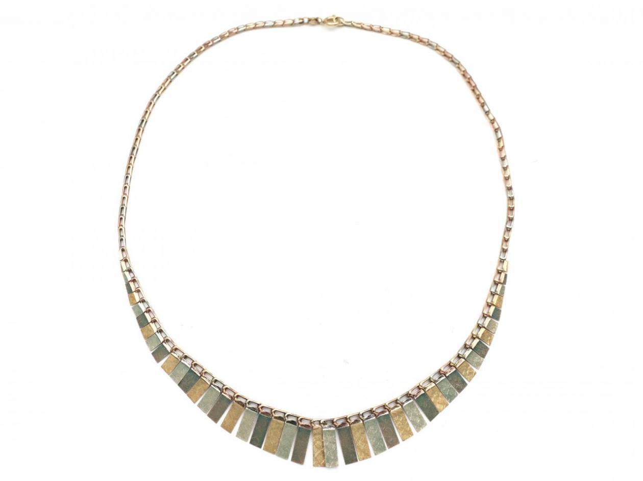 Vintage multi-coloured 9kt gold Cleopatra fringe necklace